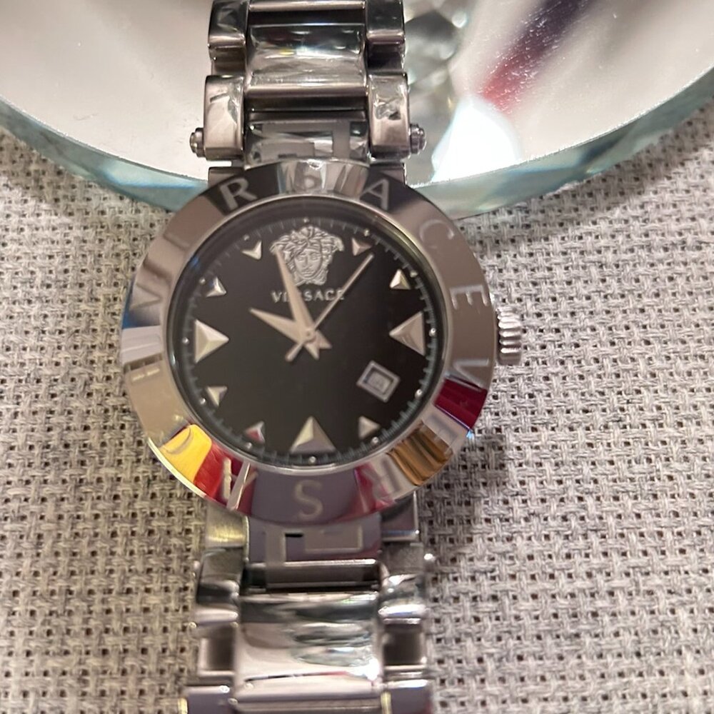 Versace Black Dial Watch Stainless Steel